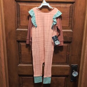 Pink and Green Ruffle Long Sleeve Jumpsuit Sz 2T